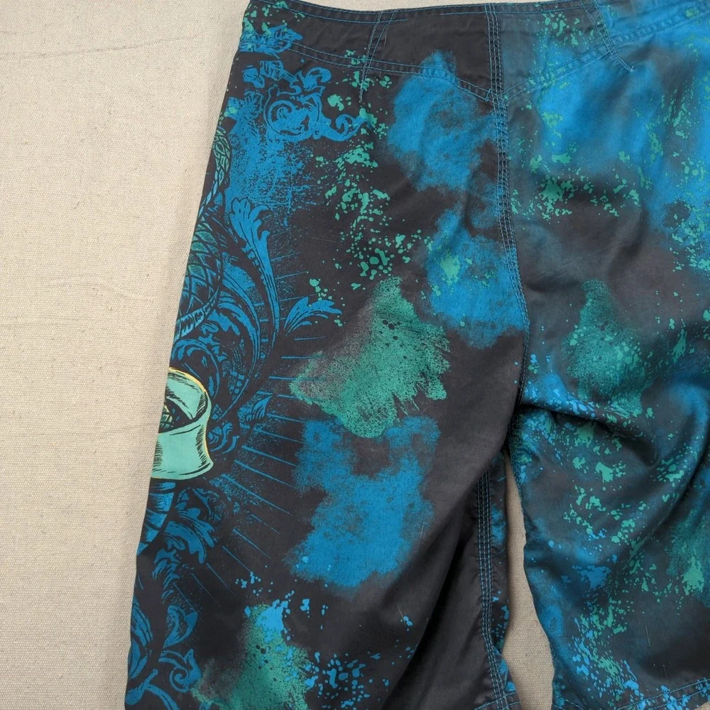 MMA Elite Swim Shorts Small Green Graphic AOP
